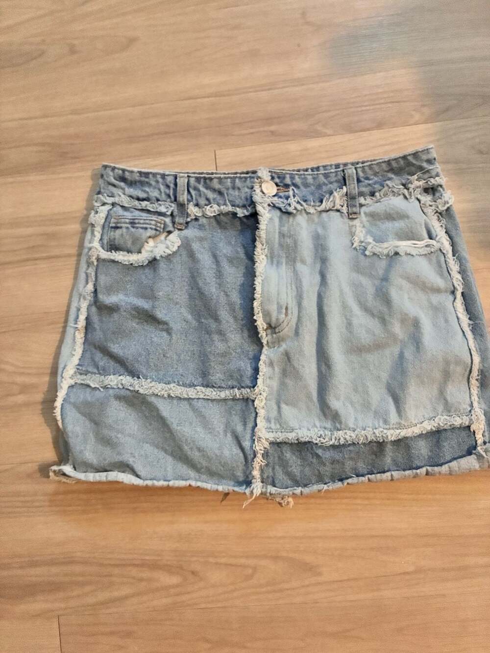 Rue21 Two-Tone Patchwork Distressed Denim Mini Skirt Size L